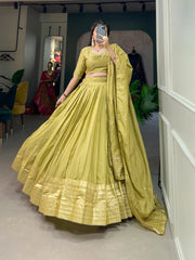 Pure Chanderi Plain Zari Weaving Work Lehenga Choli