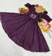 Beautiful Stylish Soft Kota Checks With Handwork Gown