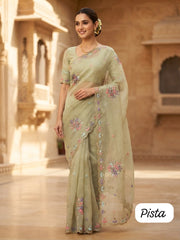 Beautiful Soft Lightweight Chiffon Zaal Sequence Multi Bungli Work Saree