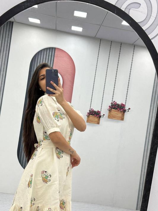 Beautiful Pure Cotton Heavy Thread Embroidery Work Gown