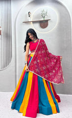 Navratri Special Cotton Hand Mirror Work & Thread Work Lehenga With Stitched Choli
