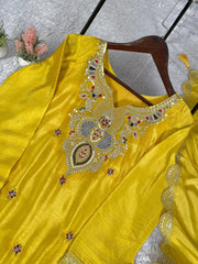Beautiful Haldi Special Chinon Silk Coding With Sequence Embroidery Work Suit