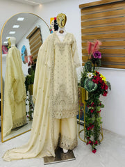 Party-wear Chinon Silk Coding Embroidery Sequence Work Sharara
