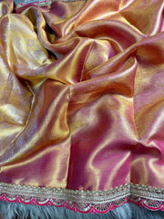 Beautiful Soft Golden Banarsi Handloom Tissue Silk Saree
