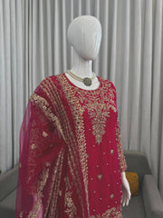 Party-wear Natural Crepe Thread With Sequence Coding Dori Work Suit