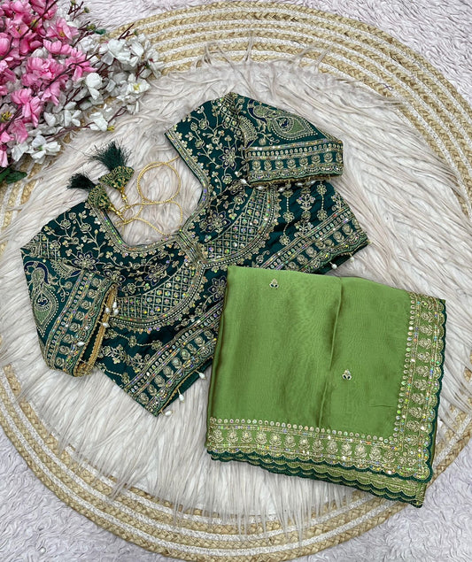 Party-wear Rangoli Silk Sequence Coding Embroidery Work Saree With Stitched Blouse