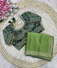 Party-wear Rangoli Silk Sequence Coding Embroidery Work Saree With Stitched Blouse