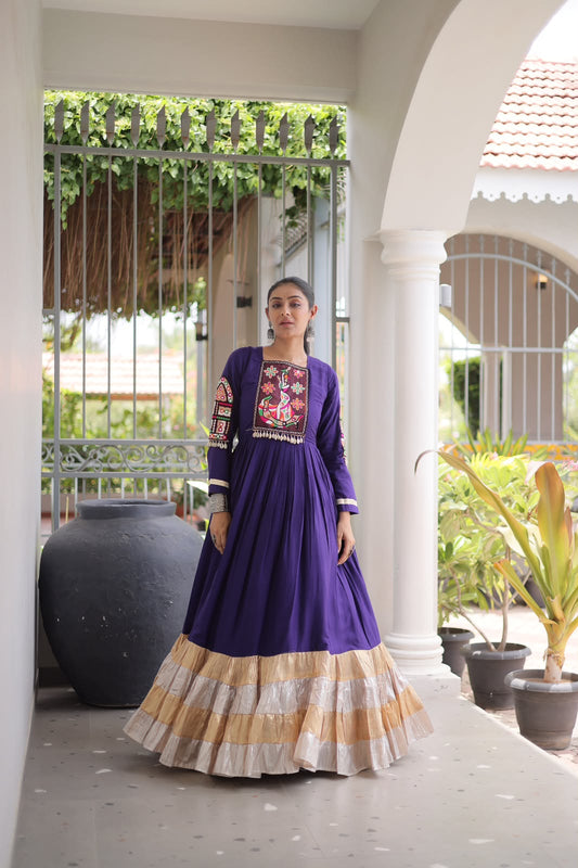 Party-wear Rayon With Kutchi Gamthi Thread Work Gown