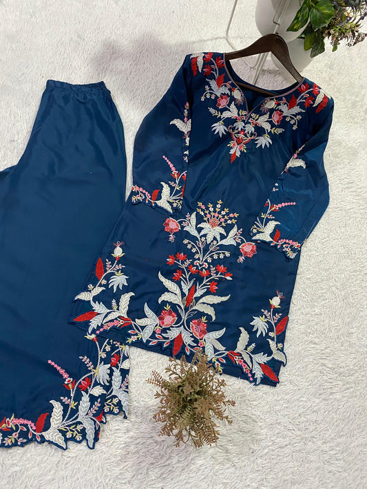 Trendy French Crape Embroidery & Cutwork Co-Ord Set