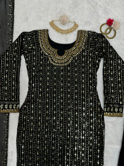 Pretty Black Colour Sequence Real Mirror Work Salwar Suit
