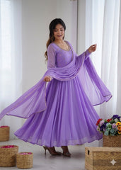 Attractive Real Mirror Embroidery Work Gown