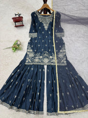 Beautiful Designer Chinon Silk Thread With Sequence Work Sharara