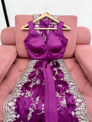 Royal Japan Satin Silk Sequence Embroidery Work Saree