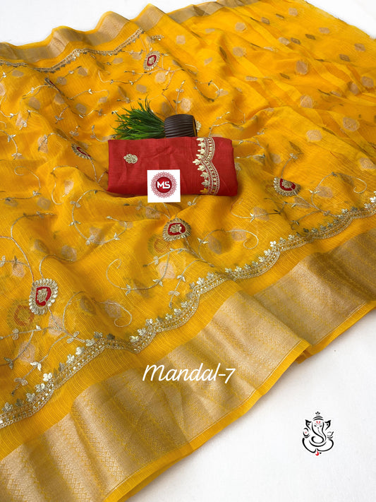 Beautiful Soft Shine Kota Checks Gotapatti & Foil Work Saree
