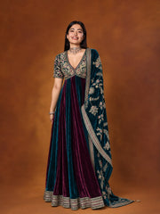 Rashmika Royal Velvet Embroidered Designer Gown With Dupatta
