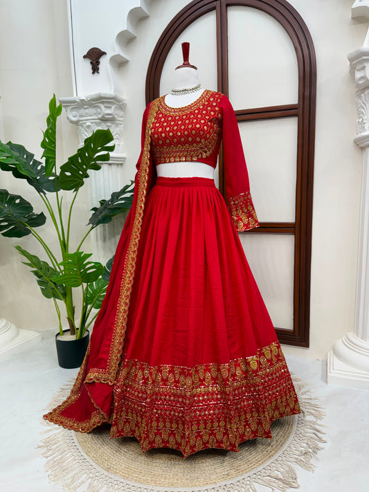 Attritive Red Colour Vichitra Silk Sequence Work Lehenga Choli