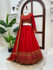 Attritive Red Colour Vichitra Silk Sequence Work Lehenga Choli