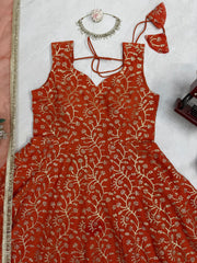 Ethnic Georgette Thread & Sequence Work Gown With Palazzo Set