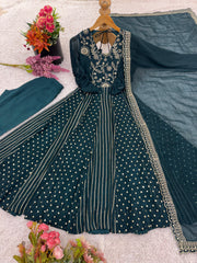 Festive Special Crunchy Silk Embroidery Sequence Work Anarkali Gown