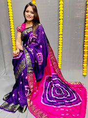 Beautiful Art Silk With Heavy Zari Weaving Border Bandhani Saree