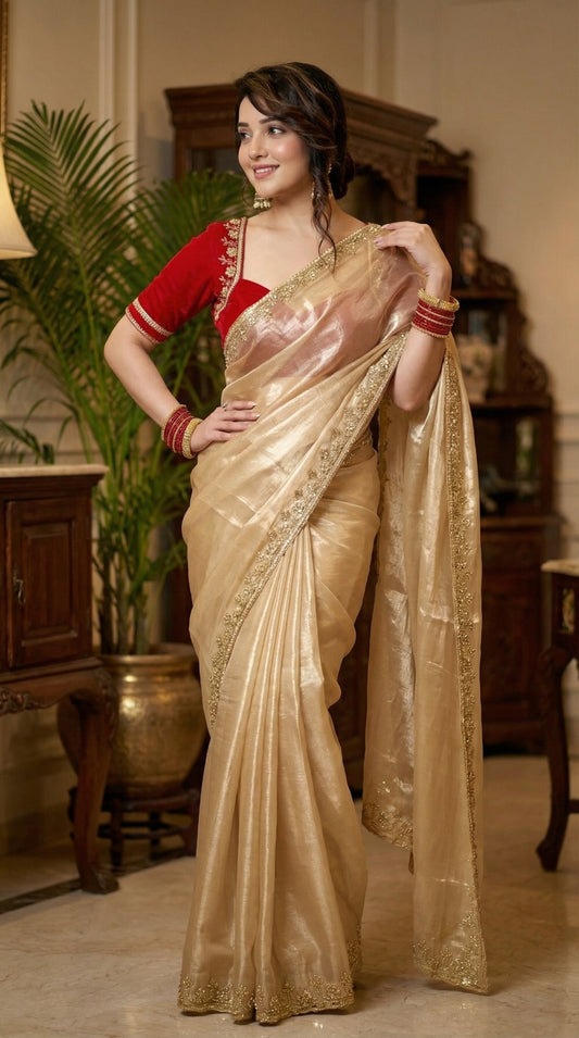 Party-wear Jimmy Choo Satin with Khatli Cutdana Handwork Saree