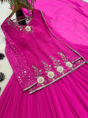 Beautiful Bollywood Inspired Georgette Original Hand Mirror Work Lehenga With Top
