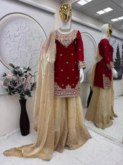 Designer Party-wear Fendy Satin Embroidery Codding & Sequins Work Suit