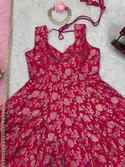 Beautiful Pink Jacquard Silk Gown