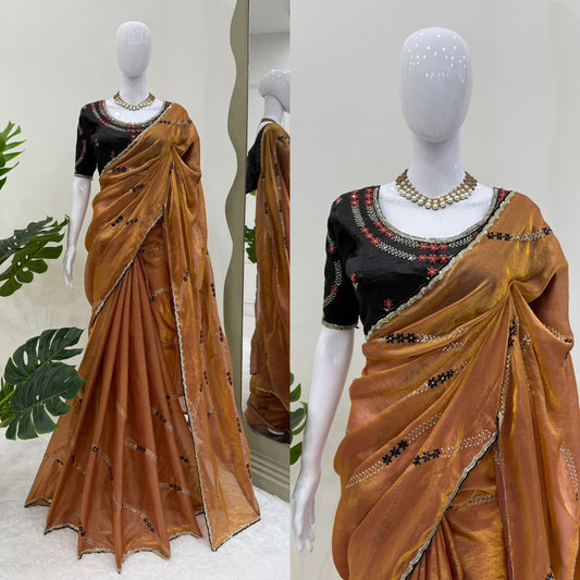 Beautiful Designer Fendy Silk Thread With Sequence Work Saree