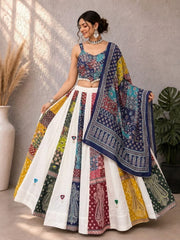 Navratri Special Ajrakh With Khadi Cotton Real Mirror Work Lehenga With Stitched Choli