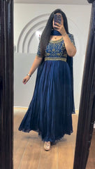 Attretive Chinon Silk Real Mirror Work Gown