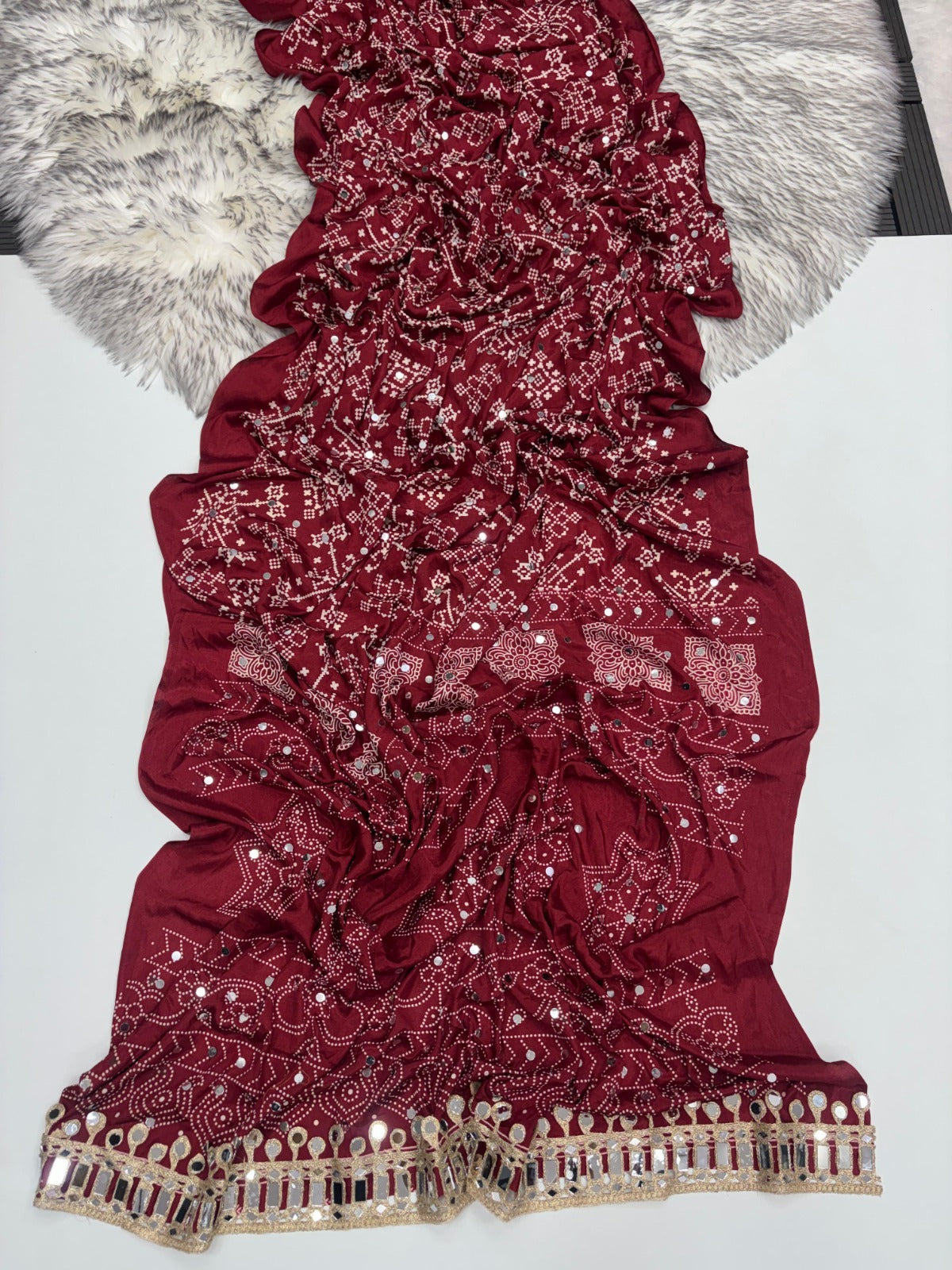 Designer Pure Satin Silk Real Mirror Work Saree