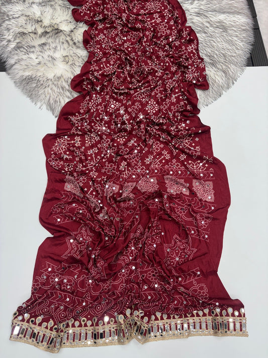 Designer Pure Satin Silk Real Mirror Work Saree