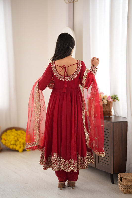 Karwachauth Special  Doremon Crush Silk Embroidery Sequence Work Gown