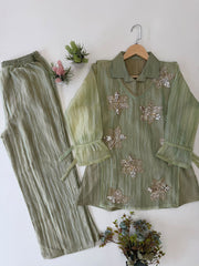 Trendy Slasa Silk Three Piece Co-ord Set With Shrug