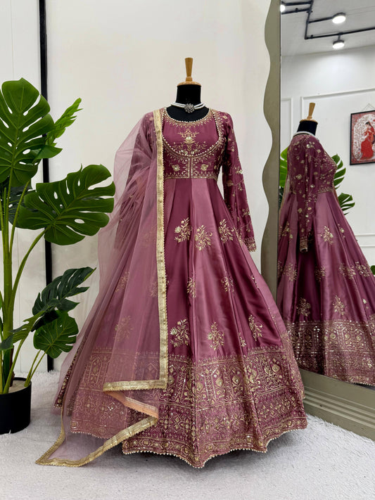 Beautiful Elegance Japan Satin Thread With Sequence Work Gown