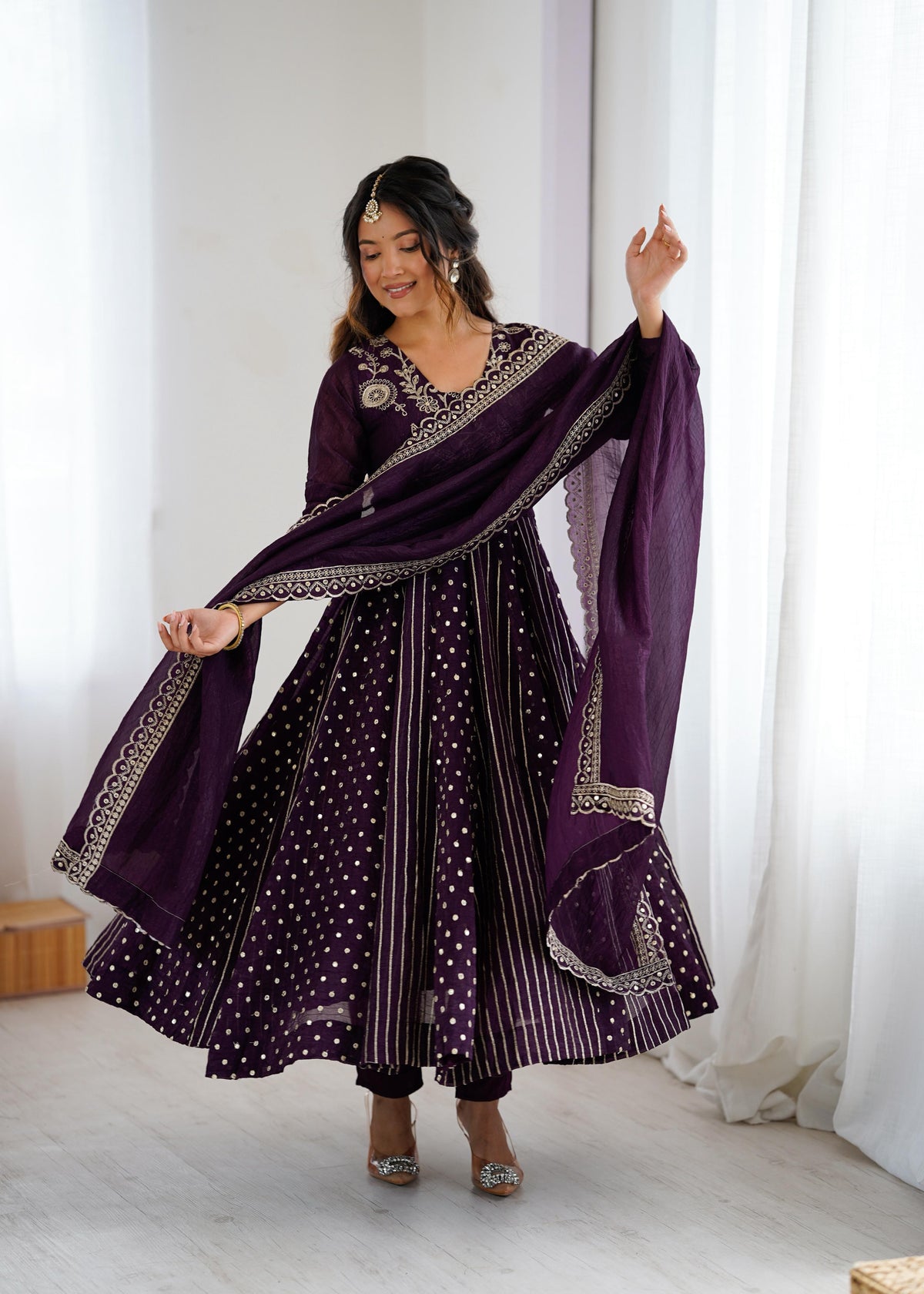 Festive Special Crunchy Silk Embroidery Sequence Work Anarkali Gown