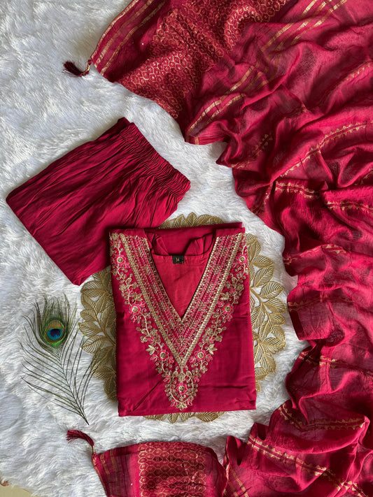 Beautiful Roman Silk With Embroidery & Sequence Work Dress