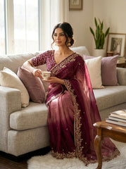 Party-wear Shaded Color In Soft Fendy Chiffon Sequence Work Saree
