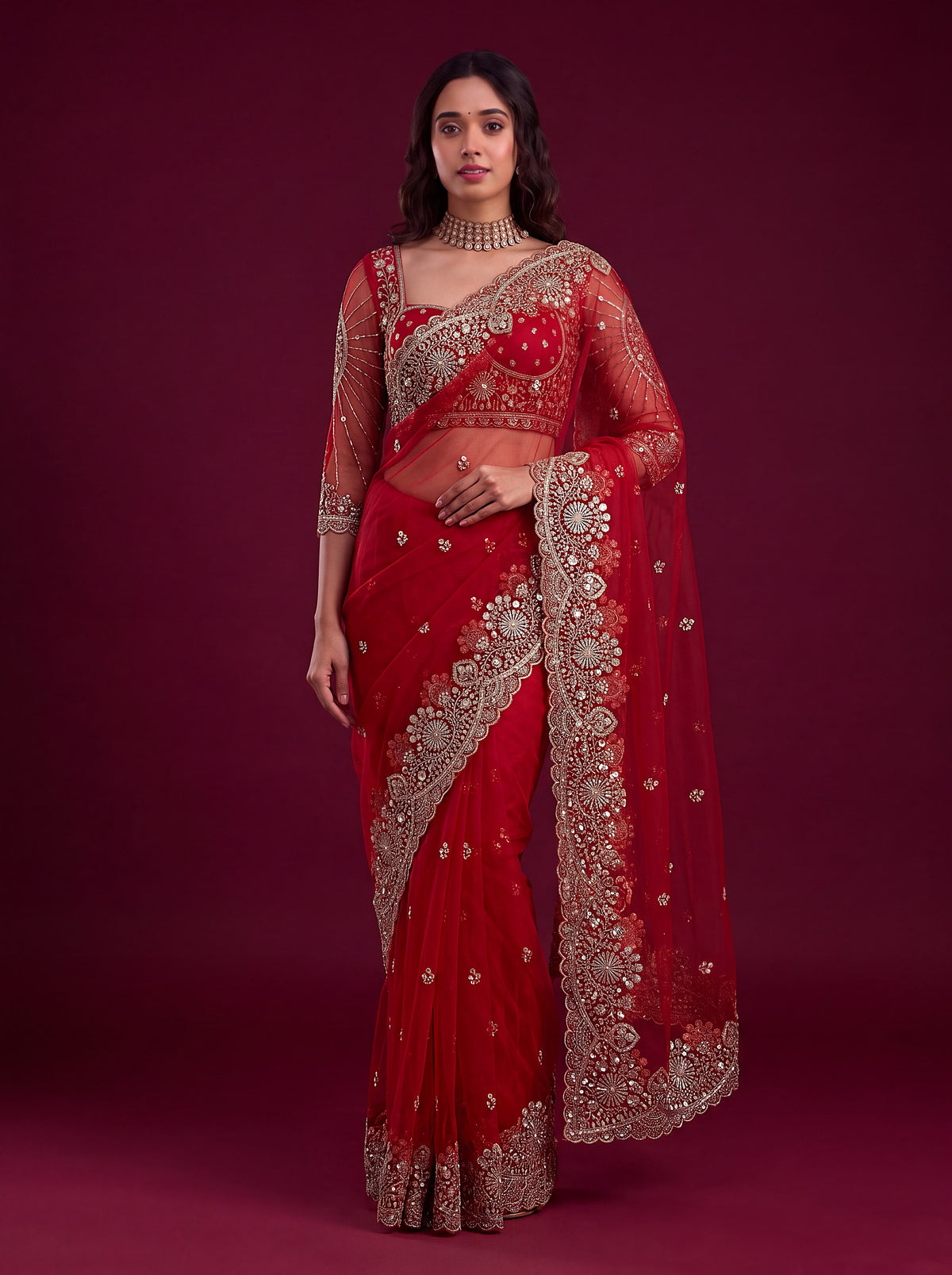 Luxurious Party-wear Net Sequence Embroidery Work Saree