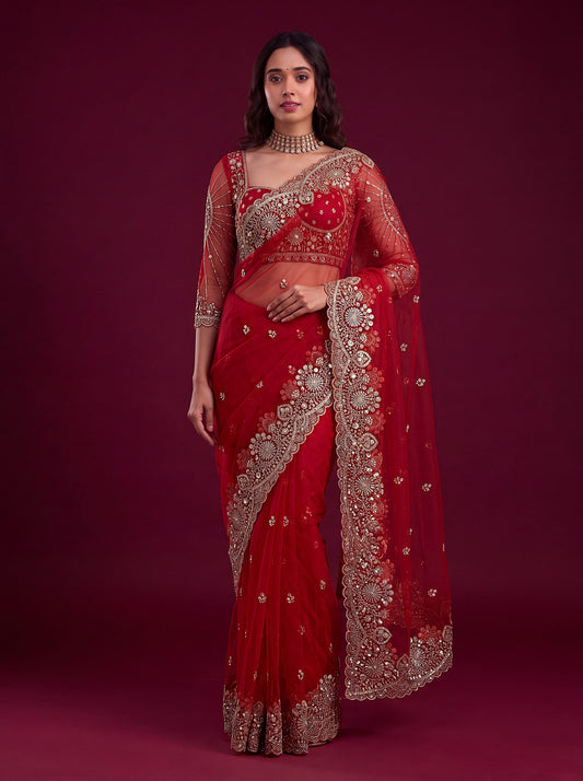 Luxurious Party-wear Net Sequence Embroidery Work Saree