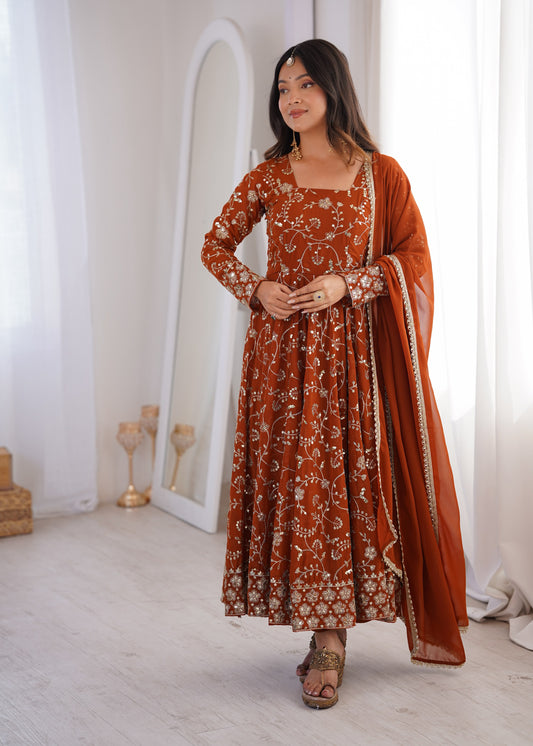 Designer Georgette Embroidery Sequence Work Gown