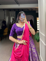 Royal Purple Jacquard Silk Zari Weaving Work Lehenga Choli