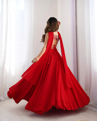 Royal Red Georgette Blooming Stylish Lehenga Choli