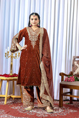 Designer Party-wear Pure Viscose Velvet With Embroidery Sequence Work Dress