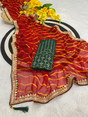 Beautiful Leheriya Designer Printed Coding Sequence Work Saree