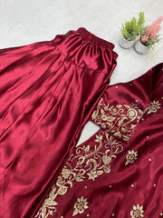 Partywear Designer Moss Satin Sequence  Embroidery Work Salwar Suit