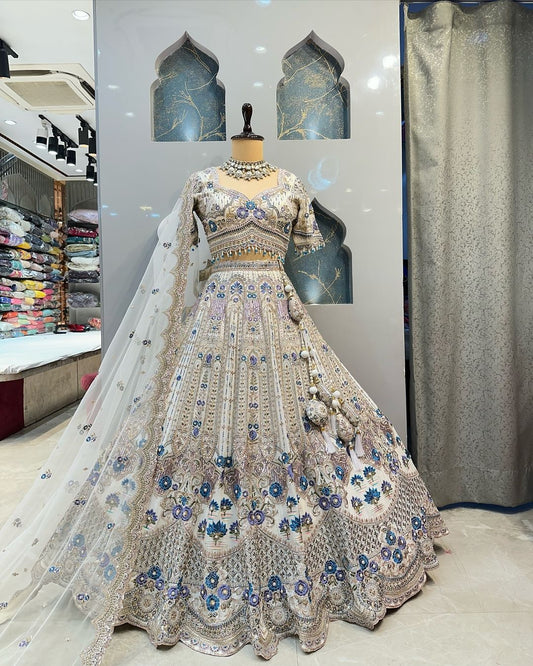 Reception Special Mono Satin Silk Coding Sequence Cut Work Lehenga Choli
