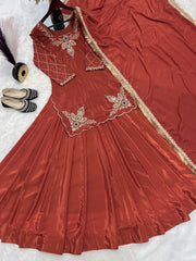 Beautiful Natural Crepe Silk Embroidery & Sequence Work Top Lehenga
