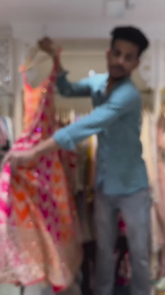 Party-wear Sequence Work Georgette Orange Pink Cancan Lahenga Choli